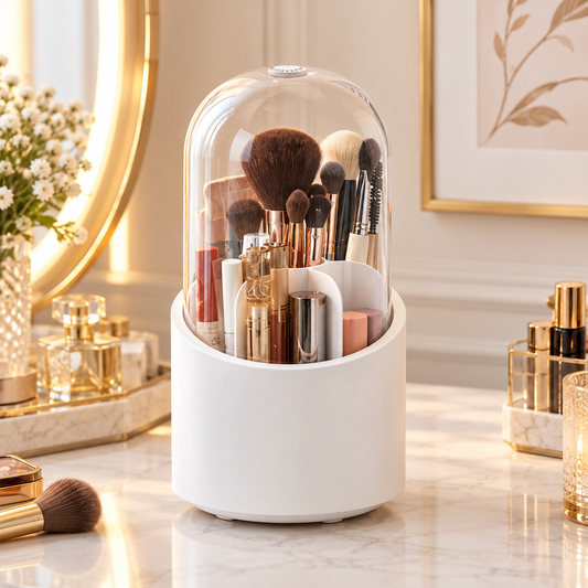 360° Rotating Makeup Brush Storage Box | Desktop Cosmetic Organizer for Brushes, Lipsticks, Eyebrow Pencils & Beauty Tools