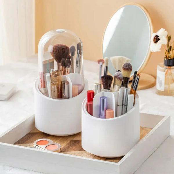 360° Rotating Makeup Brush Storage Box | Desktop Cosmetic Organizer for Brushes, Lipsticks, Eyebrow Pencils & Beauty Tools