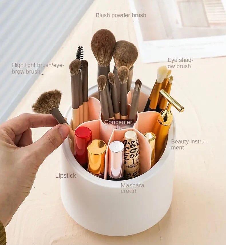 360° Rotating Makeup Brush Storage Box | Desktop Cosmetic Organizer for Brushes, Lipsticks, Eyebrow Pencils & Beauty Tools