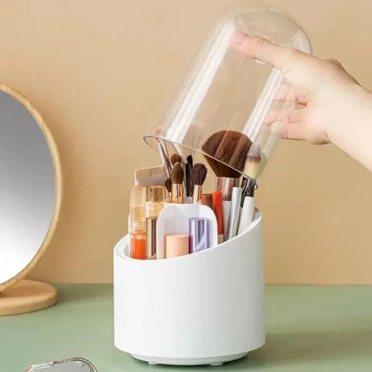 360° Rotating Makeup Brush Storage Box | Desktop Cosmetic Organizer for Brushes, Lipsticks, Eyebrow Pencils & Beauty Tools