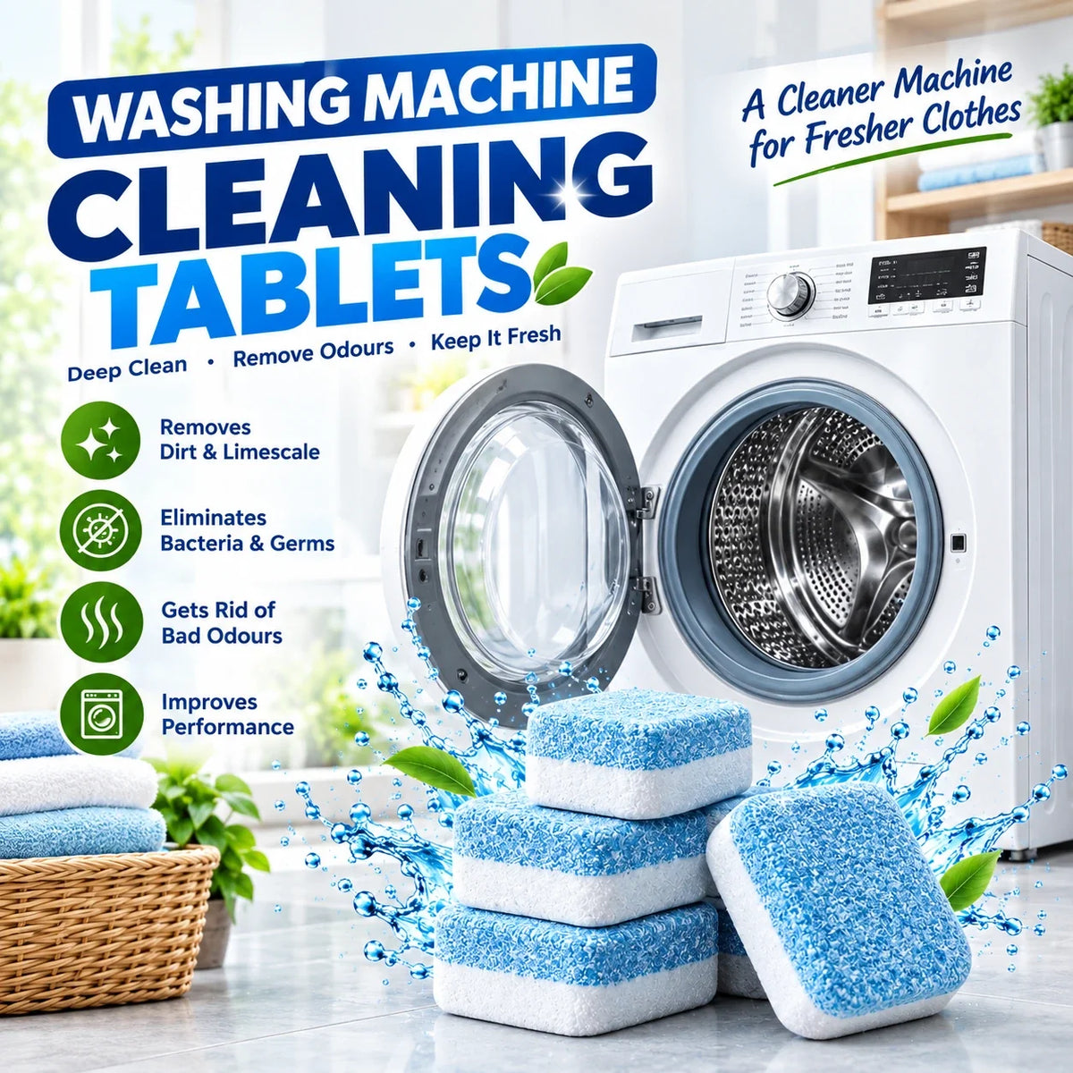 12 Pcs Washing Machine Cleaner Tablets – Washing Machine Cleaning Cube Deep Cleaning Tablets | Washer Drum Cleaner Removes Dirt|